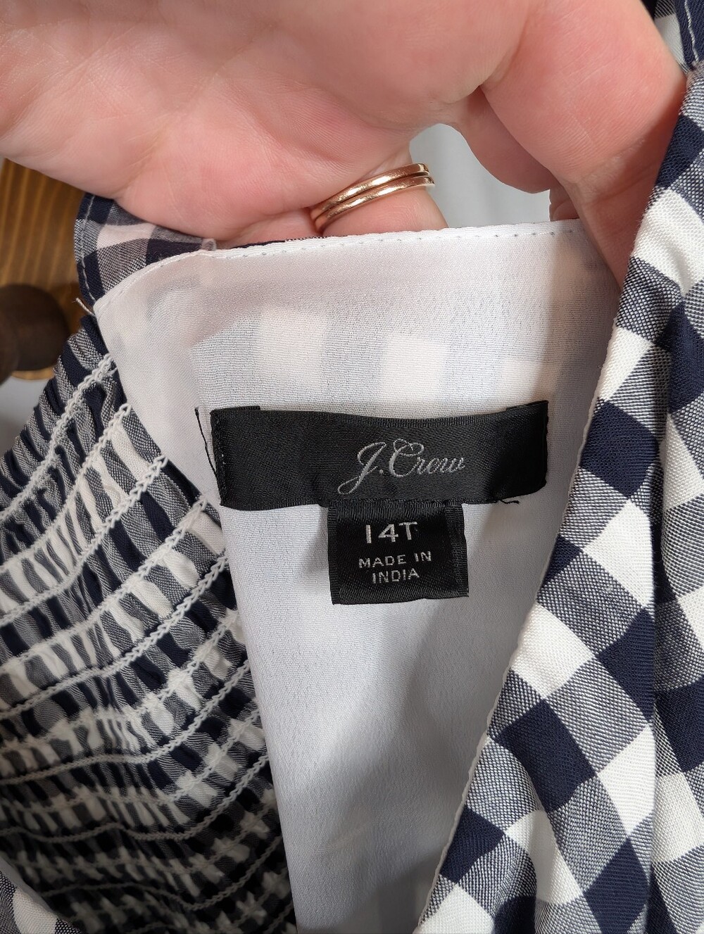 J. Crew Gingam Checkered Button Front Shoulder Tie Midi Dress - 14 Tall - Picture 9 of 10